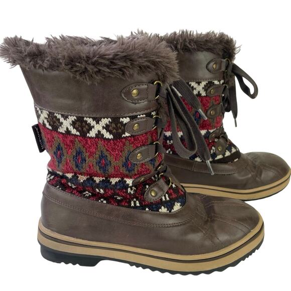 Muk Luks Womens Browns Aztec Knit Faux Lambswool Fur Winter Boot Thinsulate Sz 7 - Picture 3 of 10